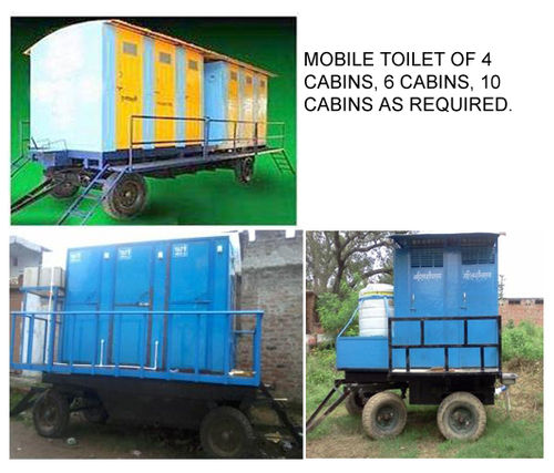 Mobile Toilets - FRP Mounted Trailer Unit | 6 Air-Conditioned Cabins, Remote Emptying Valve, 1000L Water Tank, No Odor System, Durable Design