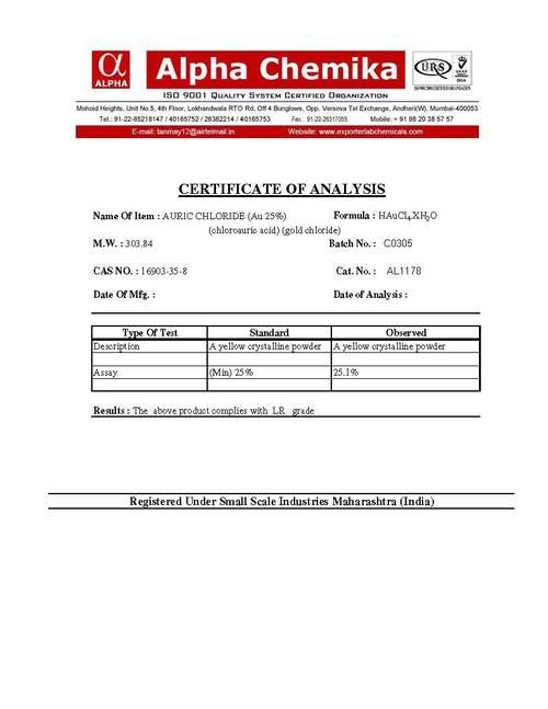 Chloroauric Acid (Au 25%) (Gold Chloride) Age Group: Adult