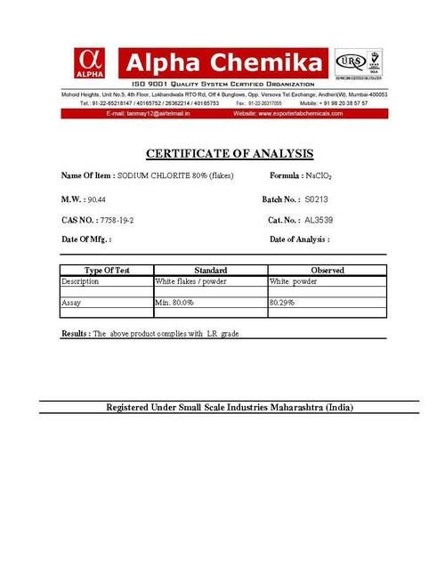  सोडियम क्लोराइट फ्लेक्स 