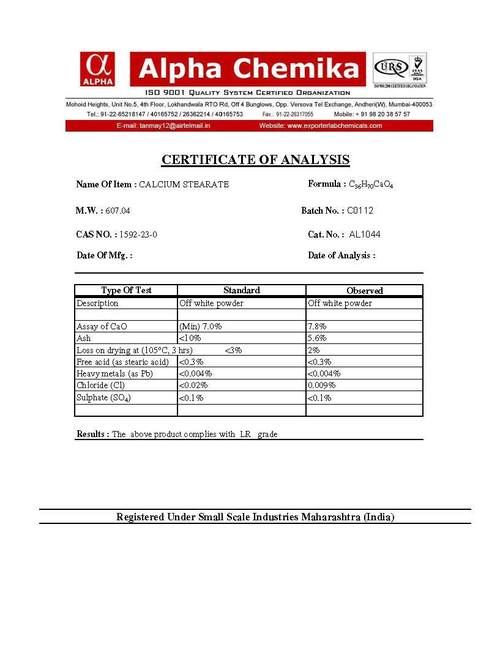 Calcium Stearate - High Purity Chemical Compound | Tailored Composition for Diverse Client Needs, Prompt Delivery