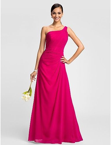 A-Line One Shoulder Floor-Length Criss Cross Chiffon Plus Size Dresses