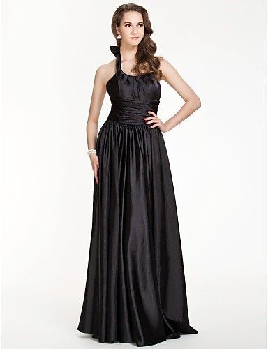 Sheath And Column Halter Floor-Length Stretch Satin Dress Wedding Guests