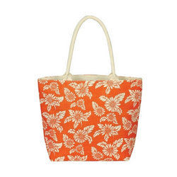 Flower Print Jute Bag