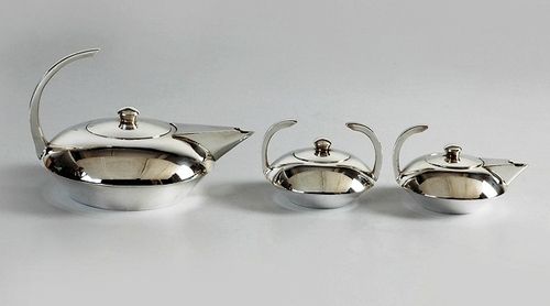 Art Deco Tea Set - Brass Metal, Heavily Silver Plated | Elegant Design for Household, Restaurant, and Premier Hotel Use