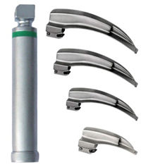 Laryngoscope Set - Macintosh Blades with Distal Bulb Illumination, Smooth Shape to Eliminate Dirt and Liquid Traps, Includes Soper Size 1 Straight Blade, Curved Blades Sizes 1-4, Spare Bulb and Battery, Multiple Battery Handles, Zipper Case Included