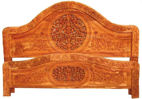 Hand Carved Panel Storage Teak Wood Wooden Elegant Bed
