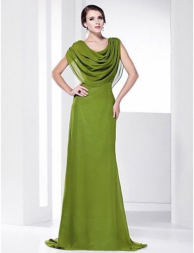 A-line Cowl Sweep And Brush Train Chiffon Evening Dress