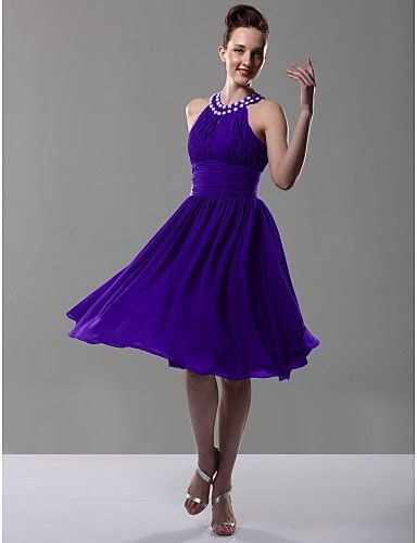 A-line Jewel Knee-length Chiffon Bridesmaid And Wedding Party Dress