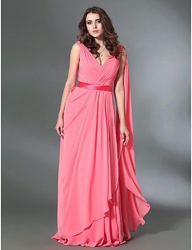 Chiffon Sheath And Column V-neck Floor-length Nordstrom Evening Dress