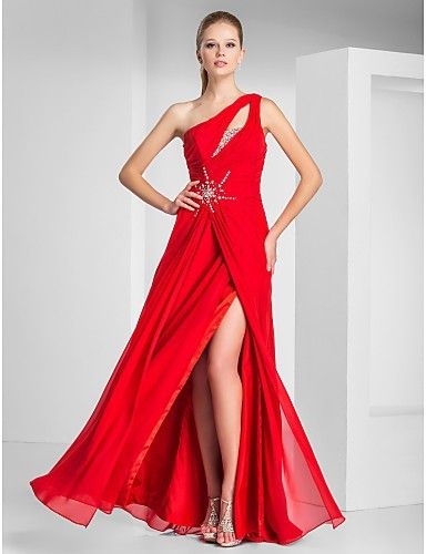 Sheath And Column One Shoulder Floor-Length Chiffon Evening Dress