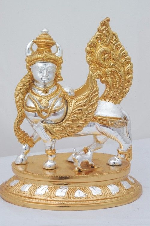 Gold And Silver Coated Kamadhenu Sculpture