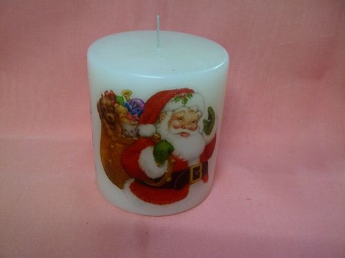 Paraffin Wax Pillar Candle With Santa Claus Image