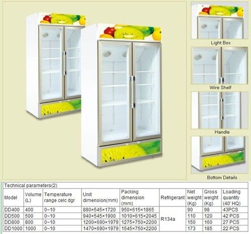 Upright Double Doors Refrigerate Showcase And Display Cabinet