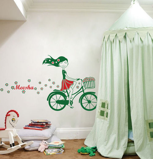 Cute Bicycle Girl Wall Sticker