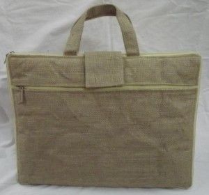 Laptop Bag In White Jute Fabric