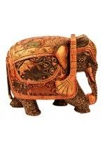 Wood Carving Painted Elephant