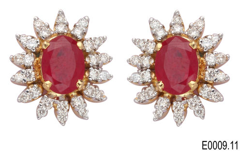 Red Ruby Diamond Sunburst Halo Earrings (E0009.11)