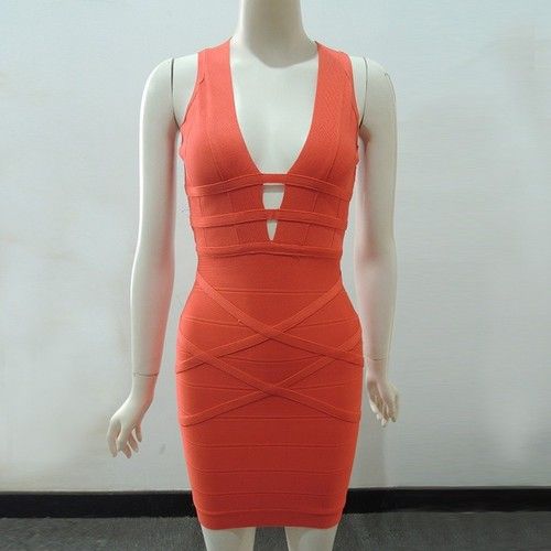 Wholesale Orange And Black Legerity Bandage Cocktail Party Dress