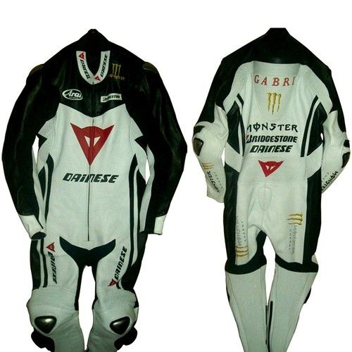 Black and White Leather Motorcycle Suit