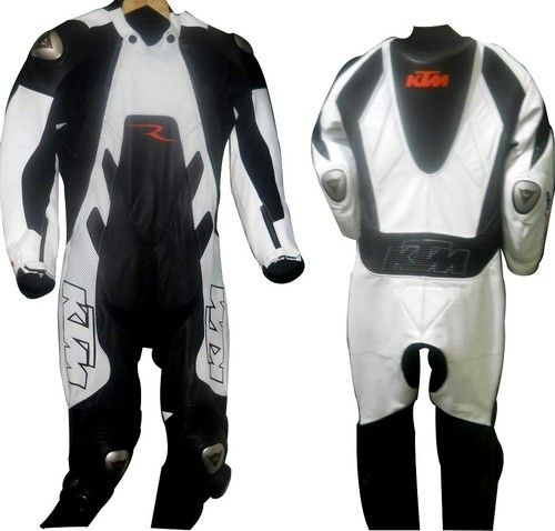 Black And White Leather Motorcycle Suit