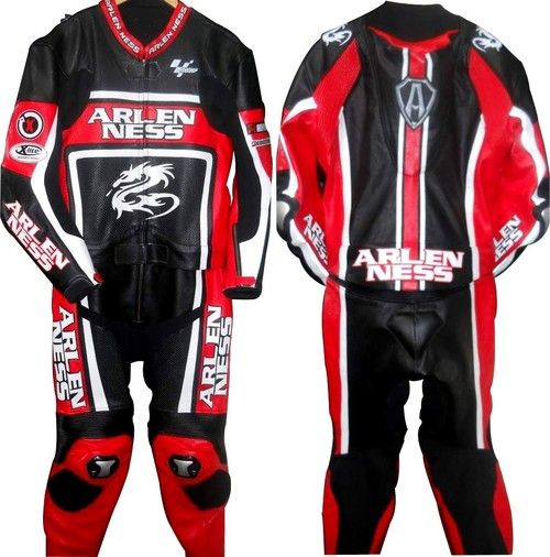 Red and Black Leather Motorcycle Suit