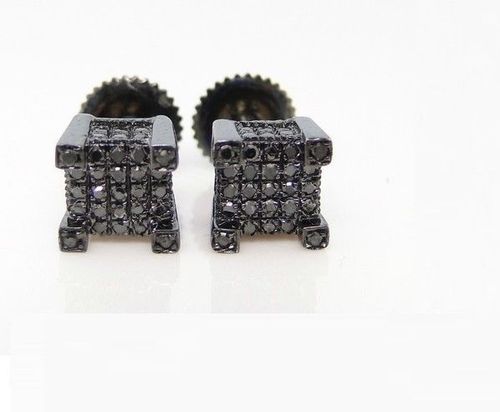 925 Sterling Silver HIPHOP Cube Shaped Black Diamond Stud Earring