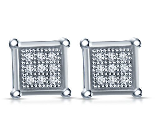 925 Sterling Silver Square Shape White Rhodium Plated .065 Diamond Stud Earrings Age Group: Baby Use