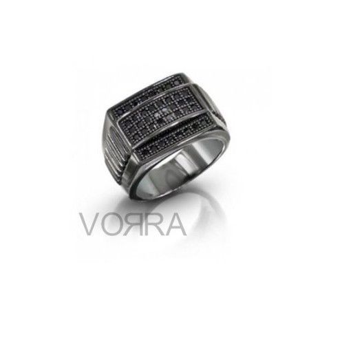 Diamond 0.35 CT Black Rhodium Over 925 Sterling Silver Men's Ring