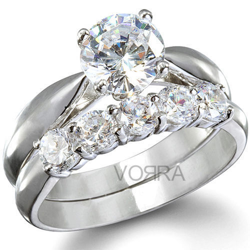 White Rhodium Plated CZ Engagement Ring in 925 Sterling Silver