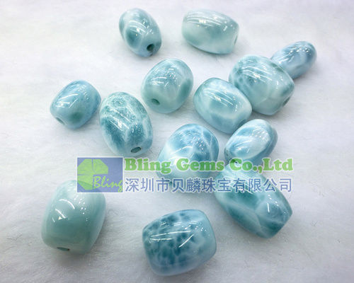 Free Size Natural Larimar Barrel Beads