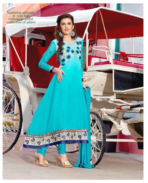 Anarkali Georgette Suit - Cocktail Georgette Top 4.50 Mts, Party Wear with Embroidered Neck Work and Heavy Lace Border