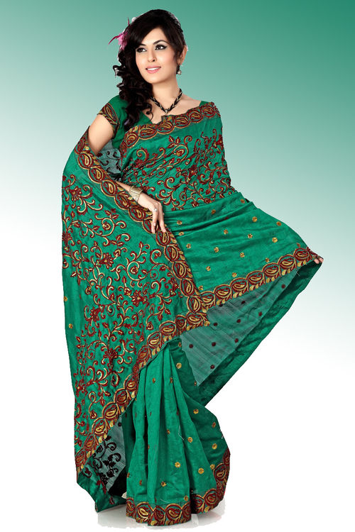 Blue Katha Stitch Bhagalpuri Silk Sarees – Dailybuyys