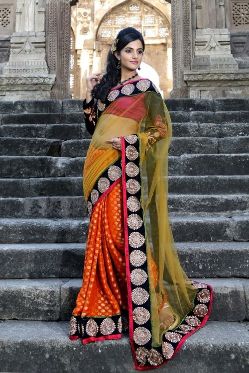 Orange Viscose Saree With Unstitched Blouse (905)