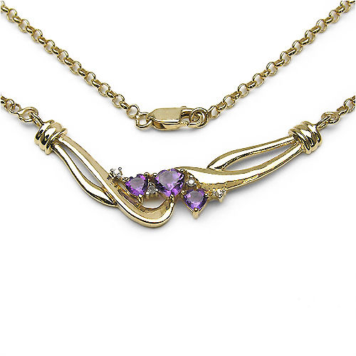 0.99ctw Gold Plated .925 Sterling Silver Amethyst And Diamond Necklace