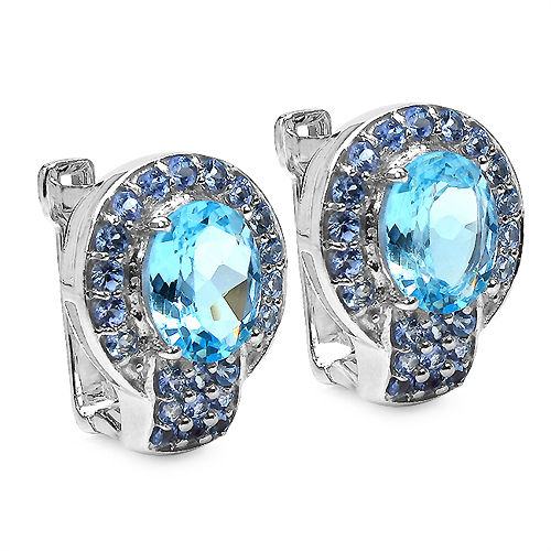 7.82CTW Genuine Blue Topaz And Tanzanite .925 Sterling Silver Earrings