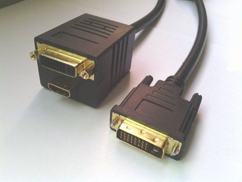  DVI पुरुष से HDMI+DVI महिला स्प्लिटर केबल 