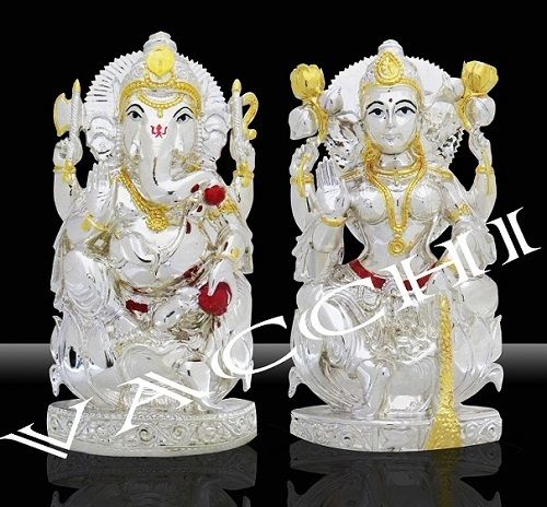 Silver Plated Ganesha Laxmi Pair