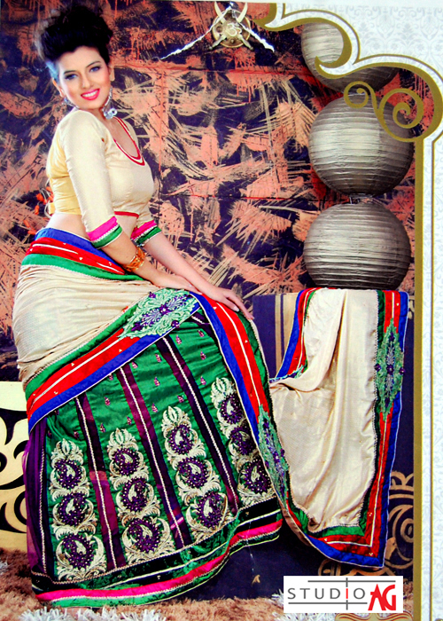 जॉर्जेट और क्रेप लहंगा स्टाइल साड़ी