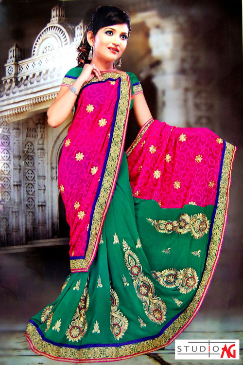 Georgette Half and Half Sarees: Buy Latest Designs Online | Utsav Fashion