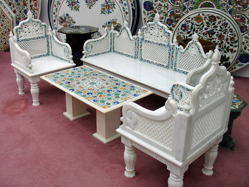 White Marble Sofa Set With Table