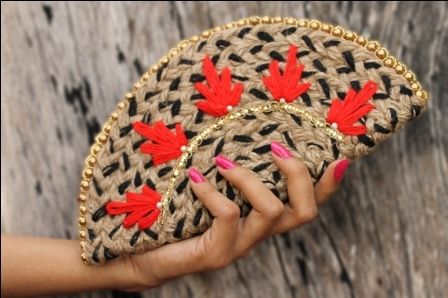 Red And Black Jute Clutch