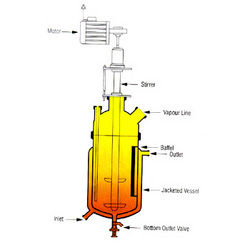 Jacketed Reactor - Stainless Steel, Atmospheric and Vacuum Operation | Features Jacketed Cylindrical Vessel, Flush Bottom Valve, Anchor Stirrer, and Optional Condenser Assembly