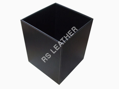 Rectangle Plain Black Leather Waste Bin