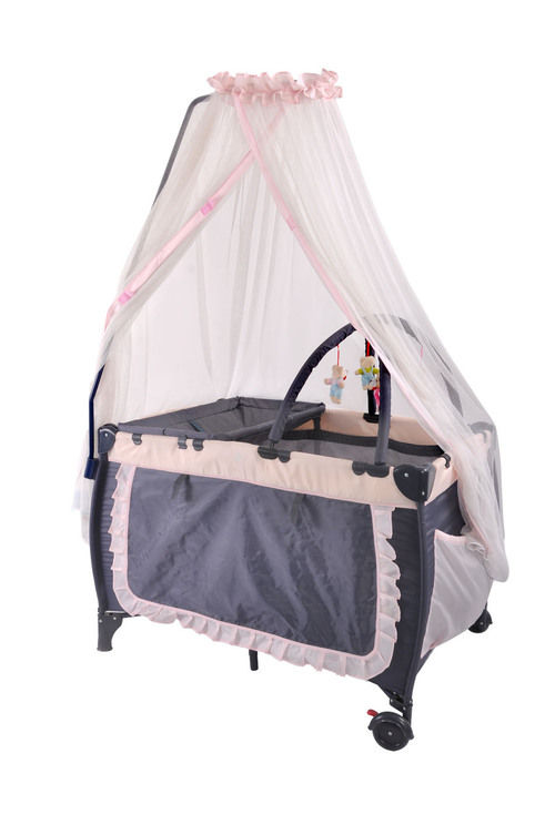 Baby Playpen - 150D/210D/300D Oxford Fabric, 110x76x78cm Dimensions, Double Layer with Mesh & Canopy, Toy Bag Included