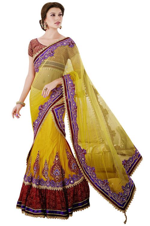 Fashion Mustered and Red Designer Wedding Saree