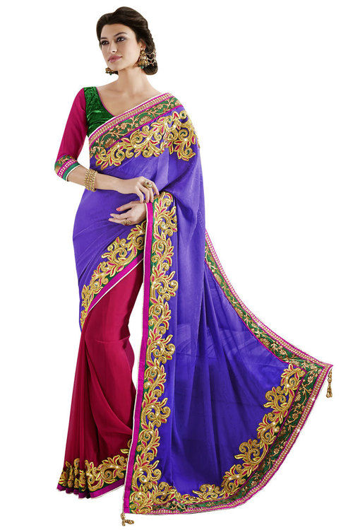 Saree Red And Blue Heavy Designer Party Wear Saree