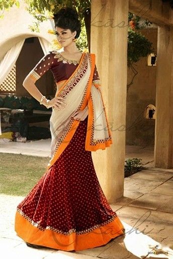 Bhagalpuri Silk and Georgette and Dhupion Designer Saree In Beige and Maroon Colour