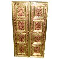 Wooden Doors With Red Color Meena Work 