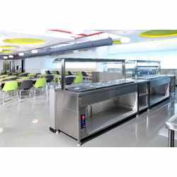 Buffet Counter - Stainless Steel, 2 to 8 Containers, Under Storage, Electrically Operated, Tray Railing, Sneeze Guard