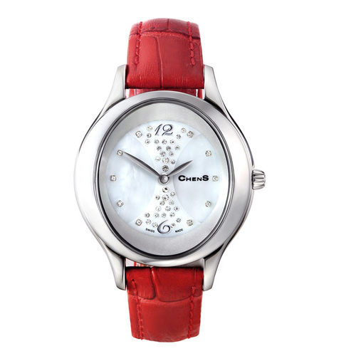 Quartz Red Calf Strap Diamond Watch